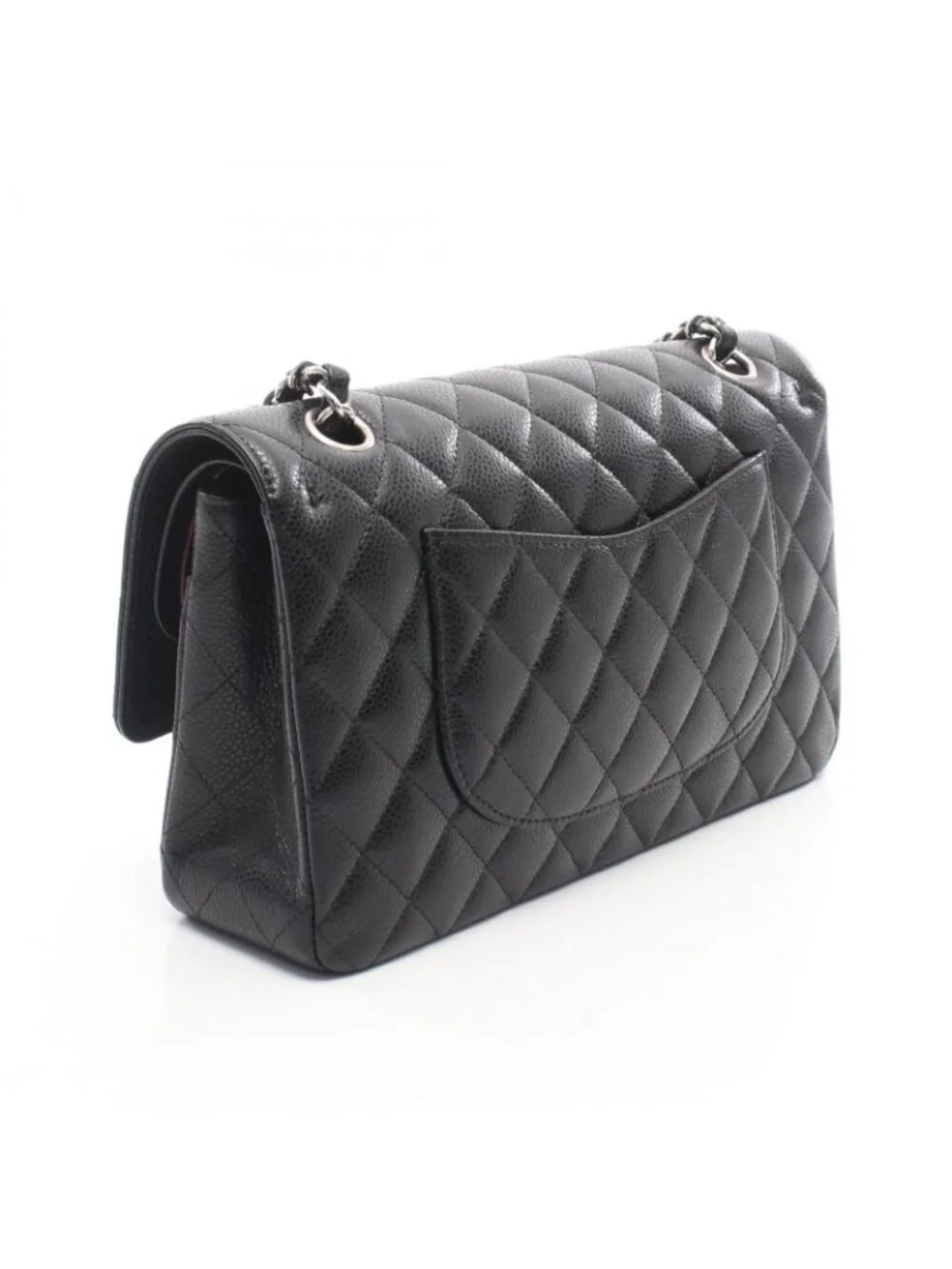 Chanel Shoulder Bag Quilted Double Flap Black Caviar Leather Chain